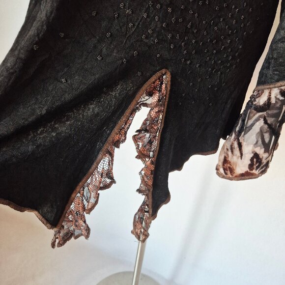 Vintage Spencer Alexis USA Slinky Beaded Asymmetrical Hem Top Long Sleeve Black - Picture 4 of 14